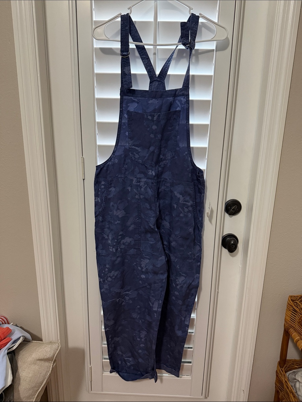 aerie Navy Floral-Print Overalls Jumpsuit